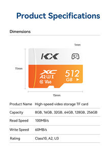 Carte mémoire TF de jeu haute vitesse A2 U3 <span class=keywords><strong>V60</strong></span> 512GB 1 to carte <span class=keywords><strong>Micro</strong></span> <span class=keywords><strong>SDXC</strong></span> 160MBs lire 100MBs écrire pour carte de caméra Dashcam - Product Image 6