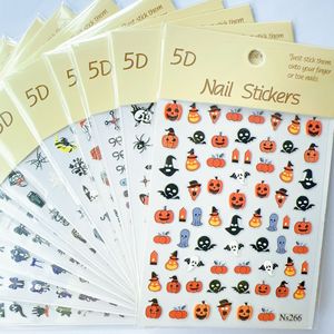 สติ๊กเกอร์ติดเล็บฮาโลวีน 5D ลายกะโหลกผีฟักทองโบว์  แบบติดเองสำหรับตกแต่งเล็บ - Product Image 1