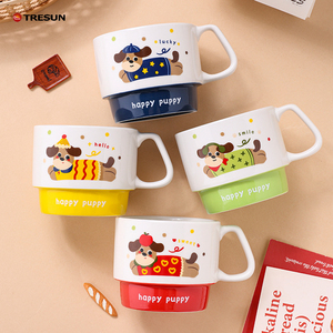 <b>ceramic</b> porcelain custom personalized colorful gifts Stacking Mug Set Coffee <b>Cup</b> With Handle Cartoon Design For Kids - Product Image 1