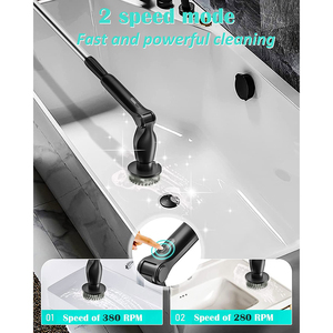 Electric spin scrubber with long handle <b>replaceable</b> heads for kitchen sink patio floor wall cleaning Rechargeable spin scrubber - Product Image 2