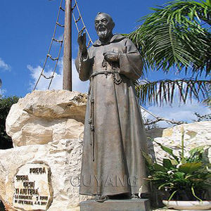 QUYANG-escultura de Metal para exteriores, estatua de Metal para Padre, Santo religioso, tamaño real, bronce, Padre, <span class=keywords><strong>Pio</strong></span>, estatua que porta la cruz para la Iglesia - Product Image 3