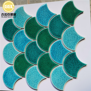 Glace Craquelé <span class=keywords><strong>D</strong></span>éco Mosaïque En Forme <span class=keywords><strong>D</strong></span>'éventail Écailles <span class=keywords><strong>De</strong></span> Poisson Carrelage Céramique Verte Pour Cuisine Dosseret Mur - Product Image 2
