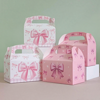 Boîtes à gâteaux personnalisées roses avec nœud, en papier alimentaire portable, pour cupcakes, mousses, desserts, pâtisseries et emballages à emporter