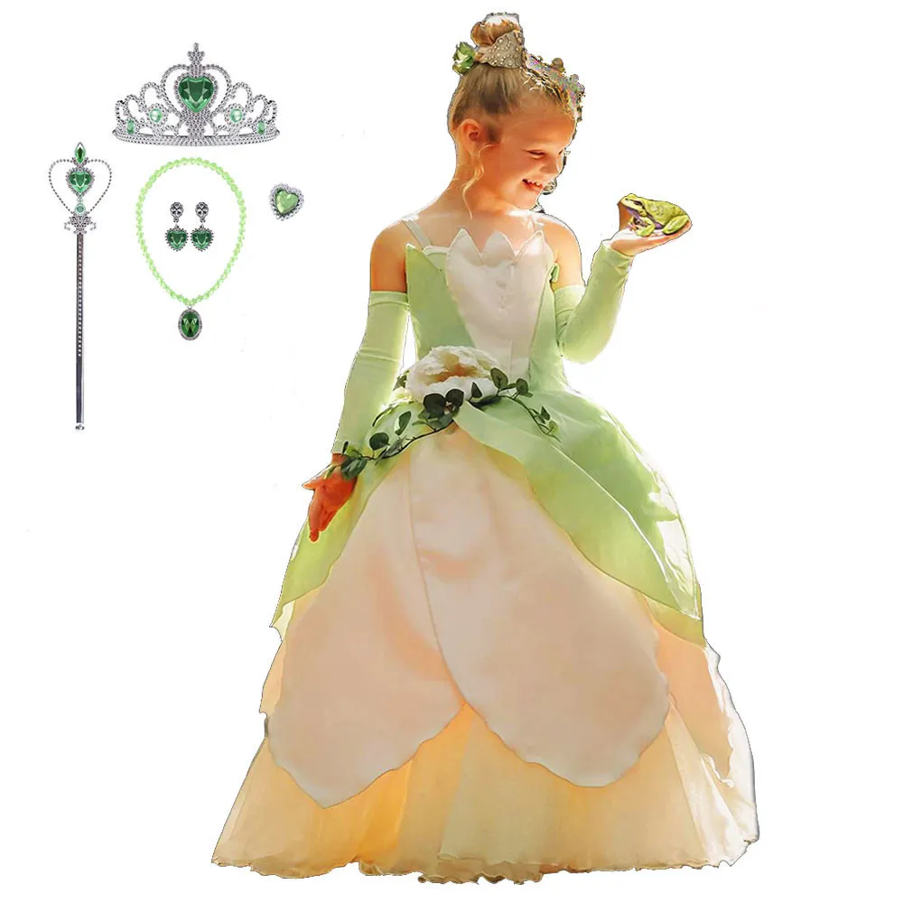 De Kikker Prinses Kostuum Voor Kinderen Meisjes Tiana Movie Cosplay Carnaval Dress Up Prinses Rollenspel Jurken