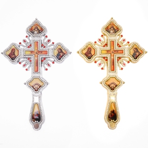 Cruz de Mano para Sacerdote, Chapada en Oro y Plata, con Caja de Regalo Azul, Decoración para <span class=keywords><strong>Altar</strong></span> de Ceremonia Religiosa Ortodoxa, ZDH-008 - Product Image 1