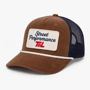 Casquette de camionneur ajustable à 5 panneaux en velours côtelé de coton de qualité supérieure avec logo brodé appliqué personnalisé pour les sports de plein air - Product Image 1