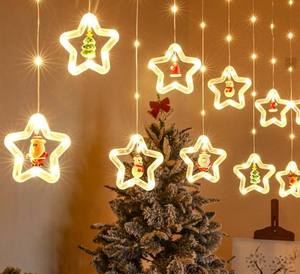 2024 thời trang mới treo Sao giáng sinh trang trí ánh sáng Sant Claus Sao dẫn ánh sáng rèm với Cây giáng sinh Snowmans - Product Image 5