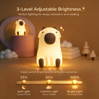 Mini lampe de nuit LED mignonne en forme de capybara, rechargeable, en silicone, avec un design de dessin animé, lumière de nuit mignonne pour animaux pour enfants