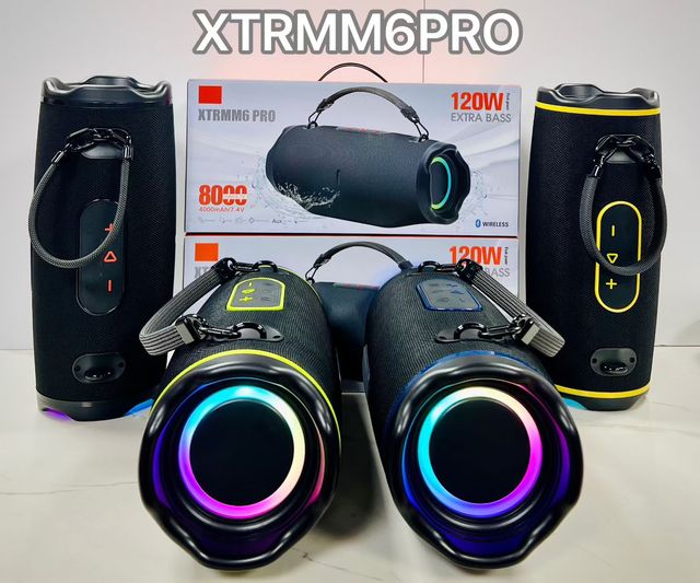 120W Subwoofer LED Handle Portable Blue-Tooth Wireless Speakers Waterproof PC Column Outdoor Music Player RGB XTRMM6PRO