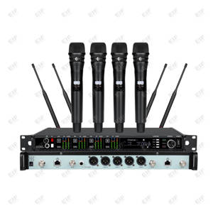 Système de microphone sans fil professionnel 4 canaux AD4Q, numérique, avec micros portables, bodypack, cravate et serre-tête, piles AA, connecteur XLR, 50 MHz - Product Image 1