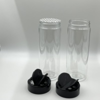Bouteille d'assaisonnement en plastique ronde vide de 10 oz avec couvercle double ouvert noir et joint de pression