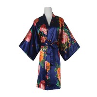 Robe de chambre en satin pour femme, imprimé floral, demi-manches, kimono, robe de chambre, vêtements de nuit, décontractée, robe de maison, vêtements de détente, pyjama, vêtements pour femmes