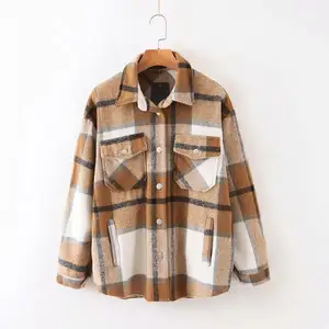 W217 classic vintage retro style 16 colorways oversize design plaid a quadri colore camicia cappotto giacche casual da donna con tasca