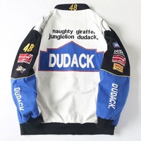 Ventes en gros de vestes bomber en coton vintage avec logo brodé, taille plus, pour hommes, style course automobile Nascar