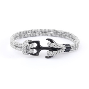 Personalized Jewelry Gift for Unisex Double Layer Milan Rope Nautical <b>Wrap</b> Bracelet <b>Black</b> Stainless Steel Anchor Cuff Bracelet - Product Image 4