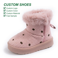 Bottes de neige chaudes antidérapantes en polyester à poils de lapin pour filles, motif pois, mignonnes, à enfiler, pour l'extérieur, vente en gros