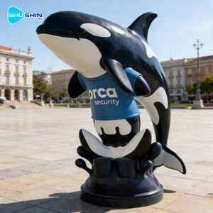 Sculpture en résine et FRP de petit requin mignon, art de dessin animé pour la décoration de la maison - Product Image 5