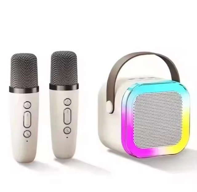 2 Mic K12 Karaoke Machine Blue tooth Speaker Wireless Microphones RGB LED Colorful Lights Ambient Lighting Singing Speaker