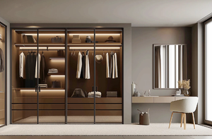 Dressing sur mesure moderne de luxe, armoire autoportante avec cloison en verre, éclairage LED, chambre à coucher, appartement, villa, maison - Product Image 2