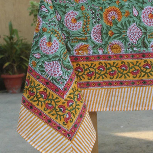 New Custom Tablecloth Printing Woven Cotton <b>Table</b> Cloth - OEM Christmas, Event, and Hospitality Use, Hand Block Print Design - Product Image 2
