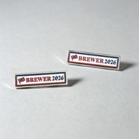 Épinglette en métal rectangulaire personnalisée en émail doux nickelé avec drapeau américain, thème BREWER2026