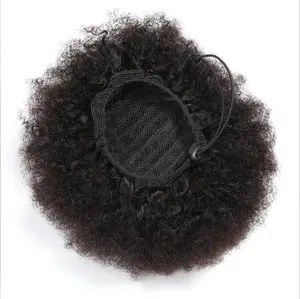 Peruvian Afro Curly Human Hair Ponytail Drawstring Natural Color for Afro Black Women Wholesale Human Hair Drawstring Ponytail