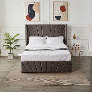 Comodidad y elegancia Diseño Canal Chic Ala Cabecero trasero Terciopelo gris King Size Elevador de gas Otomana Cama Doble - Product Image 3
