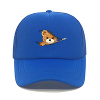 Gorra con visera con estampado de oso nuevo transfronterizo para hombres y mujeres bordado 3D sombrero de conductor de camión Primavera Verano malla transpirable béisbol