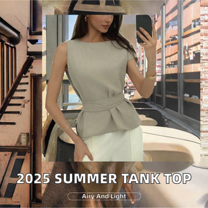 Camisole décontractée sans manches en polyester respirant pour femme, longueur courte, été 2025 - Product Image 2