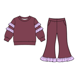 Conjunto de 2 Piezas para Niñas Pequeñas, Sudadera Informal de Algodón de Color Sólido y Pantalones Acampanados, Certificado por CPC y CPSIA, Pre-venta - Product Image 4