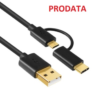 Prodata Đài Loan 1m 3A PVC đúc khuôn khổ thiết bị đầu cuối 2-in-1 USB2.0 AM-Micro bm + Micro BF để cm Type-C dây nịt dây điện - Product Image 6
