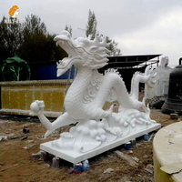 Sculpture de statue en marbre de dragon FengShui chinois extérieur blanc sculpté à la main