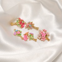 Pendentif Fleur 3D en Émail Plaqué Or 18K en Acier Inoxydable, Breloque Bouquet Floral Goutte d'Huile pour Fabrication de Bijoux, Cadeau d'Anniversaire