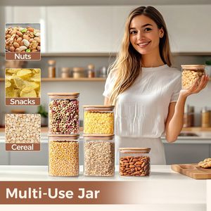 Frasco de Vidrio de Borosilicato de Alta Resistencia al Calor y Ecológico para Almacenamiento de Alimentos con Tapa de Bambú - Product Image 6