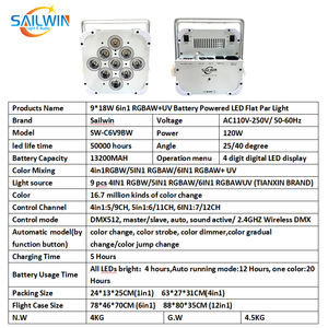 8 Piezas con Estuche de Carga, Foco Recargable, 9X18W RGBWA UV <span class=keywords><strong>6</strong></span> en 1, Iluminación LED a Batería - Product Image 3