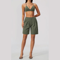 GH Factory – Nouveau haut de sport respirant à col en V et bretelles spaghetti pour femme, taille haute, effet froncé aux fesses, idéal pour le fitness, la gym et le yoga