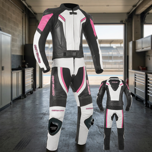 Traje de Motocicleta de Cuero para Mujer, Manga Larga, Bloques de Color, Impermeable, Rosa, Negro, Blanco, Logotipo Personalizado, Ropa de Carreras para Todas las Estaciones - Product Image 5