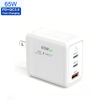Chargeur mural GaN 65W double Type-C PD QC3.0, chargeur rapide, prise US, adaptateur de voyage compact pour ordinateur portable, smartphone, tablette, écouteurs