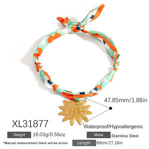 Collares de moda de verano al por mayor, de acero inoxidable 316L, chapados en oro PVD de 14k y 18k, con diseño de pañuelo hawaiano colorido para mujer - Product Image 6