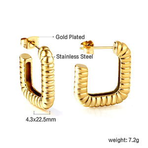 Geometric U Shape Hoop Earrings Gold Tone <b>Titanium</b> Steel Everyday Wear Unisex - Product Image 4