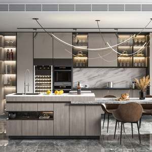 Furniture Set Modern Pantry Ready Made Gloss Gray Maple White Oak Guangdong Brown Lacquer European Style Kitchen <b>Cabinet</b> - Product Image 2