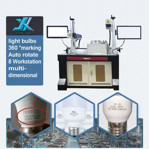 Automatic 8 workstation multi-dimensional rotation lamp heads light bulbs 360 " fiber laser marking mark print printer machine