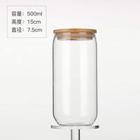 Gobelets en verre borosilicate en forme de canette de 500 ml avec couvercles en bambou et pailles en verre, logo imprimé, blanc, portables, classiques, réutilisables, 15*7,5 cm