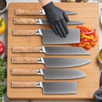 Ensemble de 7 couteaux de cuisine en acier damas martelé avec manche en bois d'olivier et mosaïque bleue pour la cuisine professionnelle