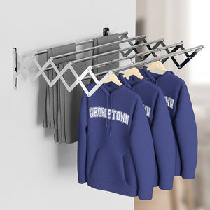 SANIPRO Séchoir à linge <span class=keywords><strong>mural</strong></span> en acier inoxydable pour salle de bain, séchoir rétractable pour suspendre les serviettes, gain de place - Product Image 2