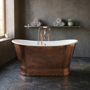 Baignoire autoportante ovale en cuivre, baignoire métallique classique sans couvercle pour salle de bain domestique - Indian Home Crafts - Product Image 2