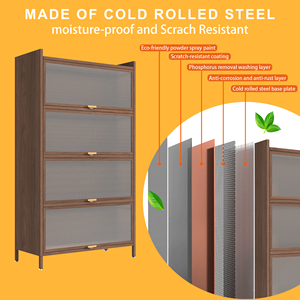 57'' <b>Tall</b> Metal Cabinet 4 Flip Doors Ample <b>Storage</b> Space Bedroom Office Living Room Hallway Entryway Walnut - Product Image 6