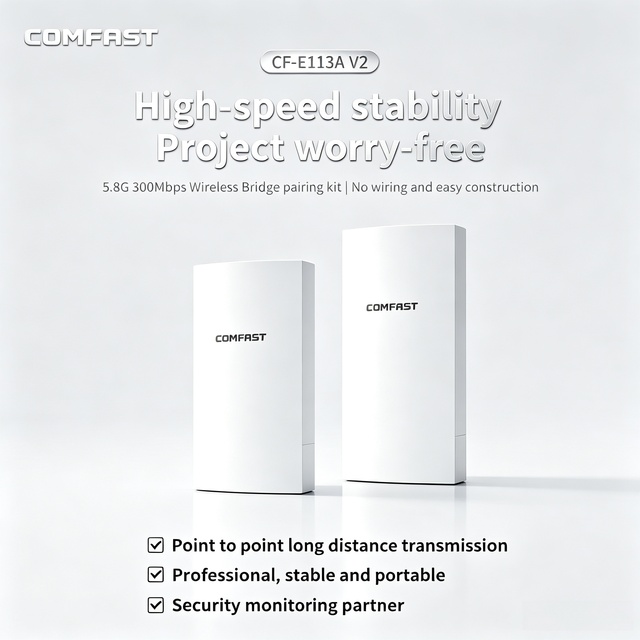 COMFAST CF-E113A V2 5.8GHz Outdoor Wireless CPE 3km Point Point WiFi Bridge IP65 Waterproof 1*10/100Mbps RJ45 Port 48V POE Power