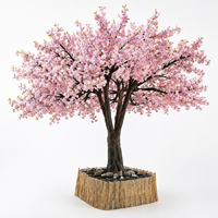 Arbre artificiel de cerisier en pleine floraison de qualité supérieure, fleurs roses réalistes pour la décoration de hall d'hôtel de luxe, restaurant haut de gamme