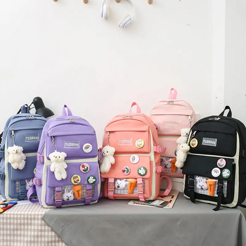 OEM Fashion School Bags for Girls Cute Kids Black Girl Backpack Waterproof Kids School Backpack 4 Pieces